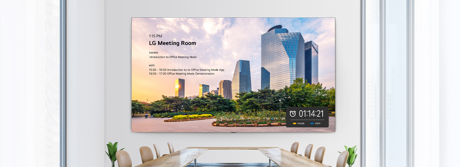 LAAB which displays meeting room details such as meeting agenda, timer, etc via its office meeting mode, is installed on the meeting room wall.