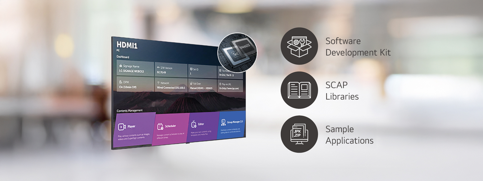 Several tasks that can be done simultaneously are arranged through the LG webOS smart platform.